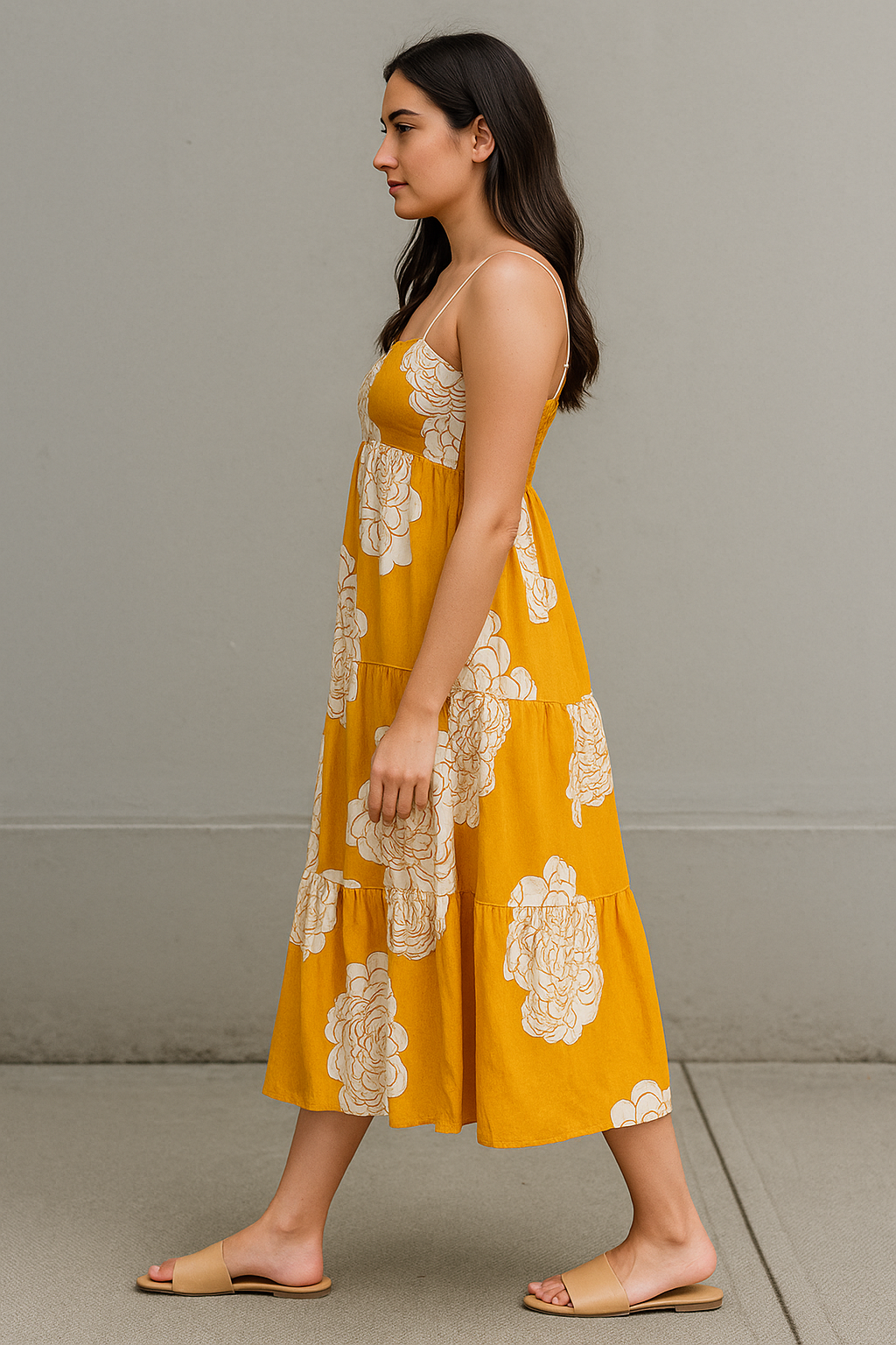 Mango Floral Tiered Cotton Dress