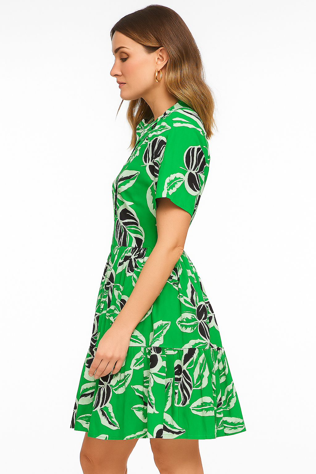 Tropical Leaf Print Button-Front Dress