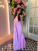 Lavender Tiered Midi Dress with back Tie