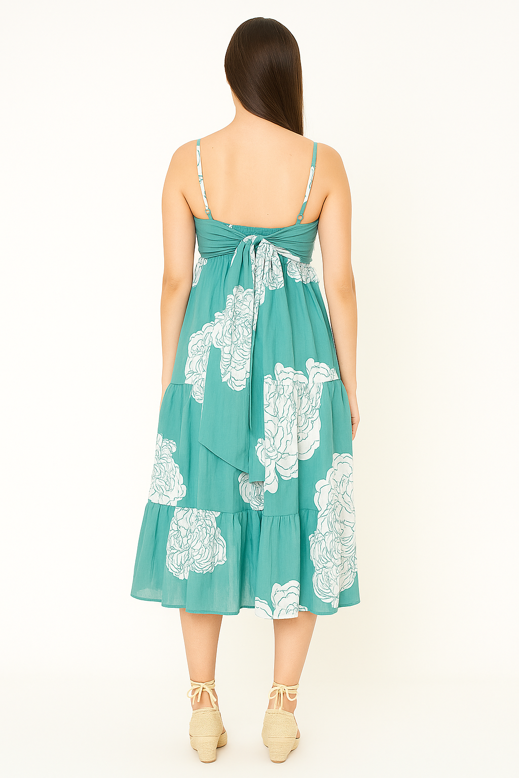 Turquoise Floral Tiered Cotton Dress