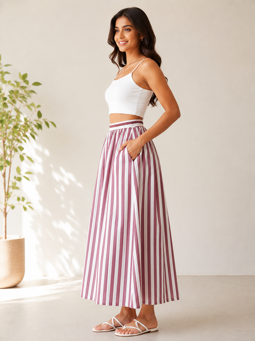Rosé Stripe Maxi Skirt