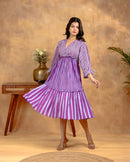 Lilac Striped Tiered Midi Dress