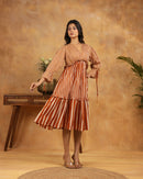 Brown Striped Tiered Midi Dress