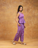 Striped Peplum Top & Straight Pants Co-Ord Set