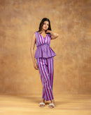 Striped Peplum Top & Straight Pants Co-Ord Set