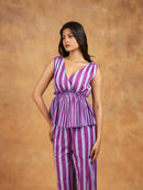 Striped Peplum Top & Straight Pants Co-Ord Set
