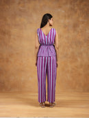 Striped Peplum Top & Straight Pants Co-Ord Set