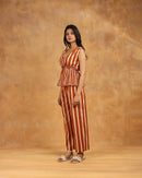Brown Striped Peplum Co-ord Set