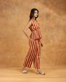 Brown Striped Peplum Co-ord Set