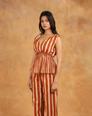 Brown Striped Peplum Co-ord Set