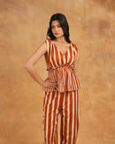 Brown Striped Peplum Co-ord Set