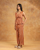 Brown Striped Peplum Co-ord Set