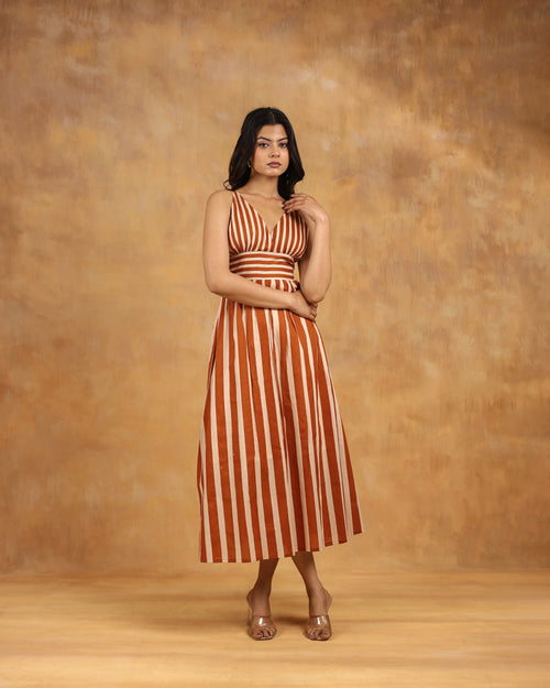 Brown Striped Maxi Dress
