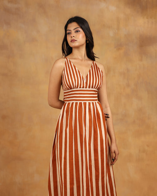Brown Striped Maxi Dress