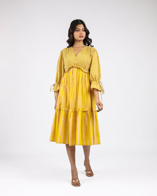 Sunlit Stroll Yellow Striped Midi Dress