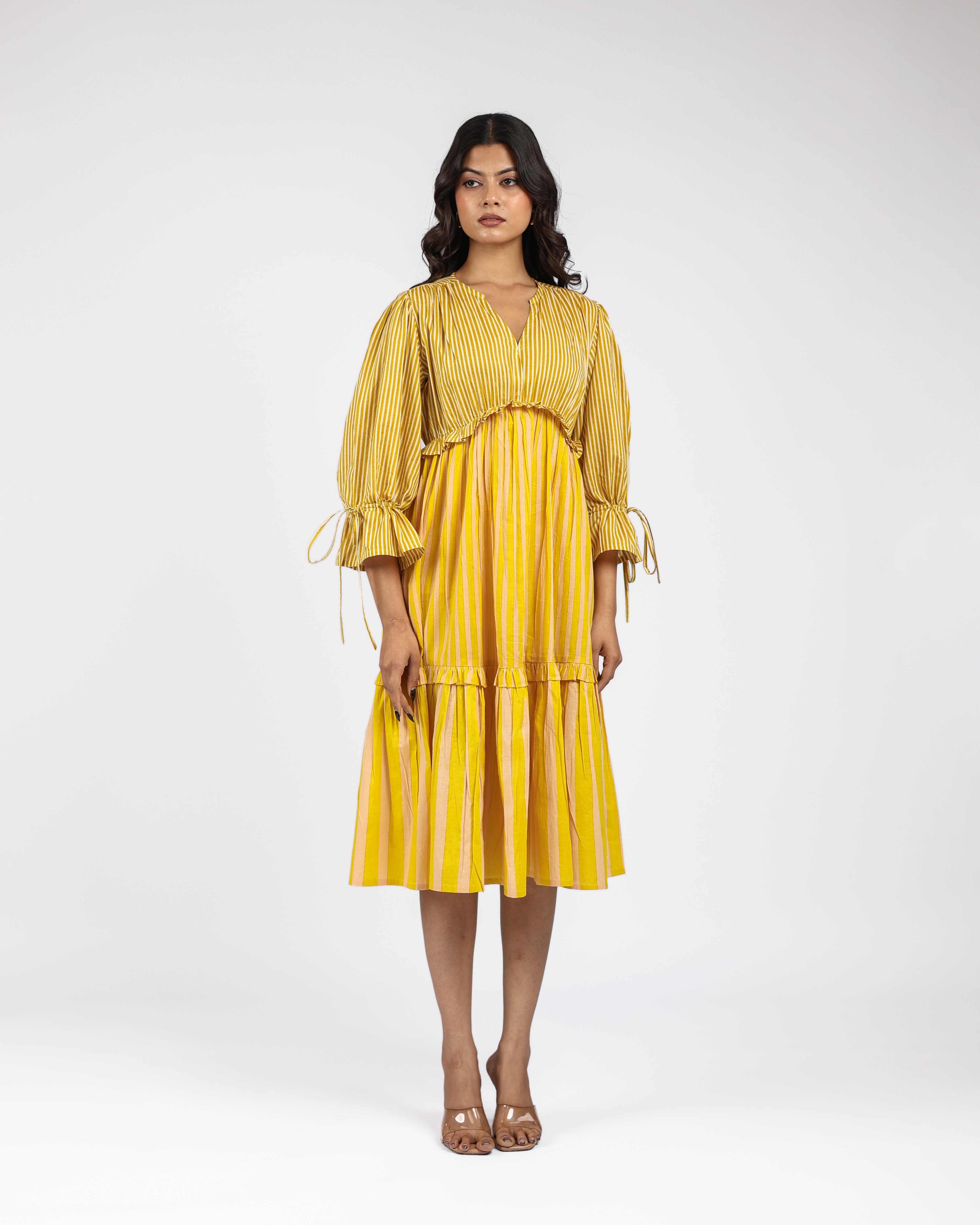 Sunlit Stroll Yellow Striped Midi Dress