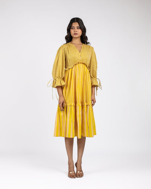 Sunlit Stroll Yellow Striped Midi Dress