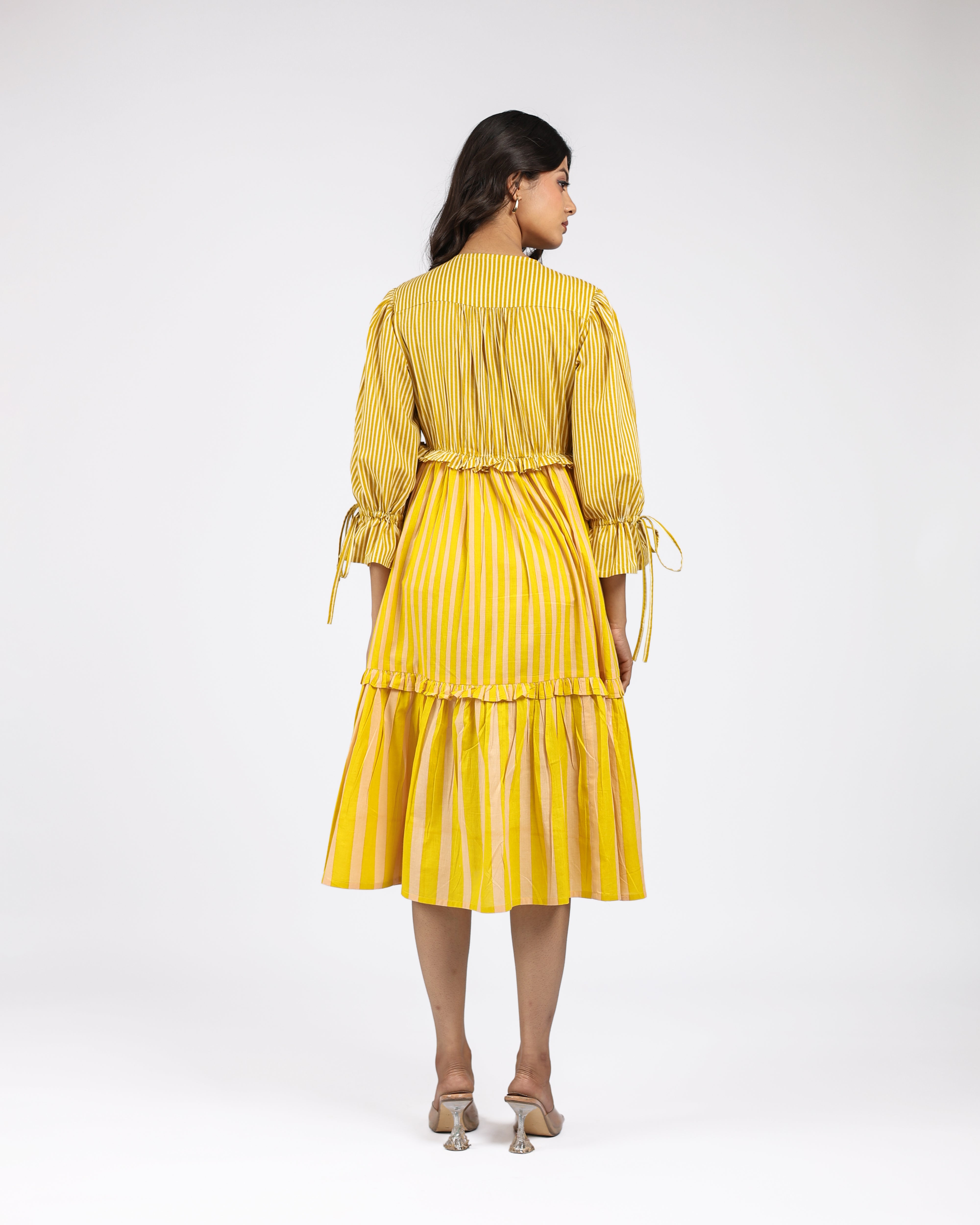 Sunlit Stroll Yellow Striped Midi Dress
