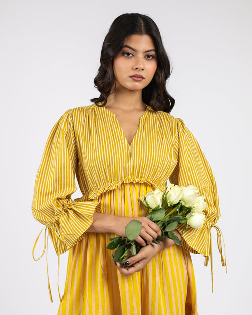 Sunlit Stroll Yellow Striped Midi Dress