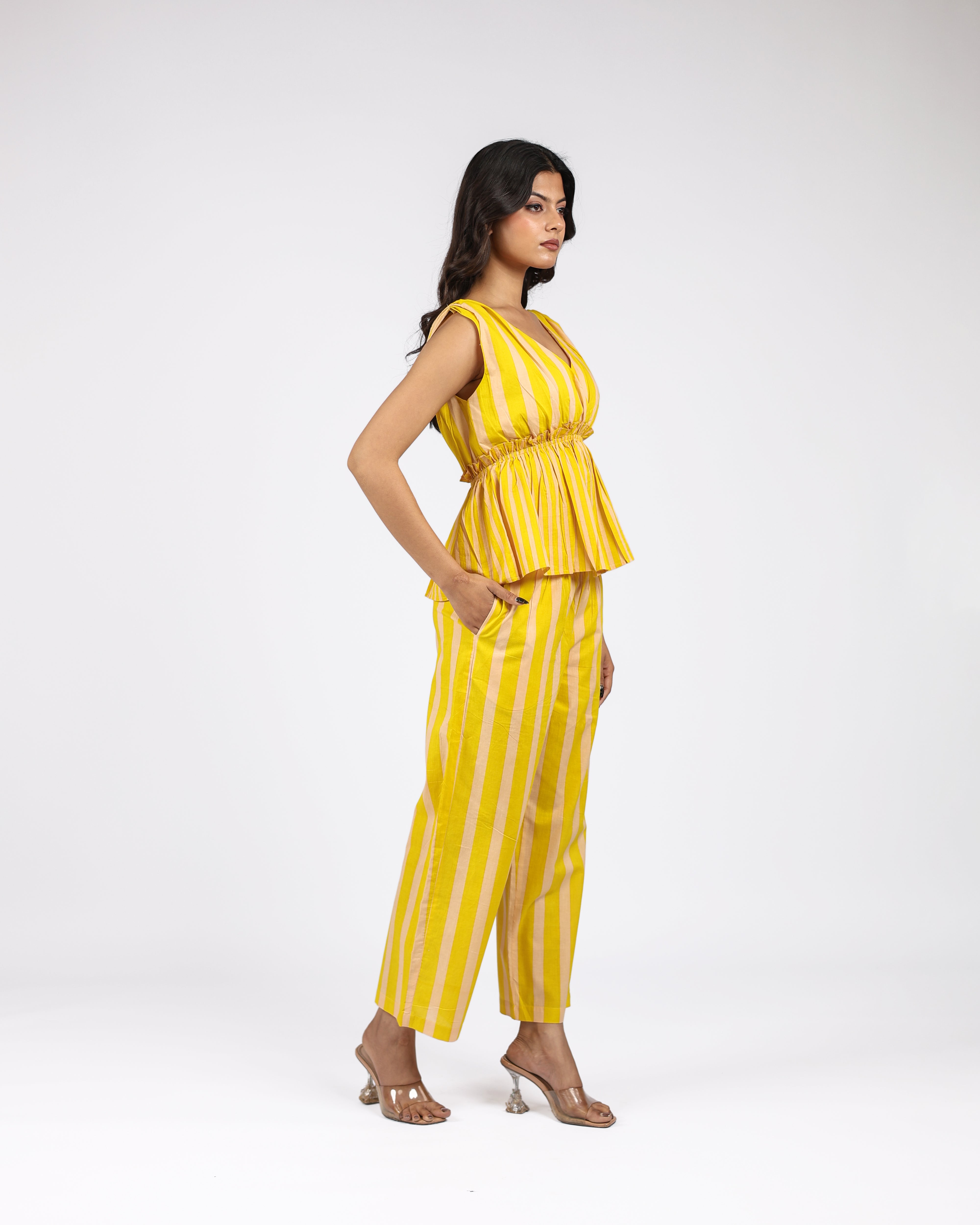 Mustard & White Striped Co-Ord Set