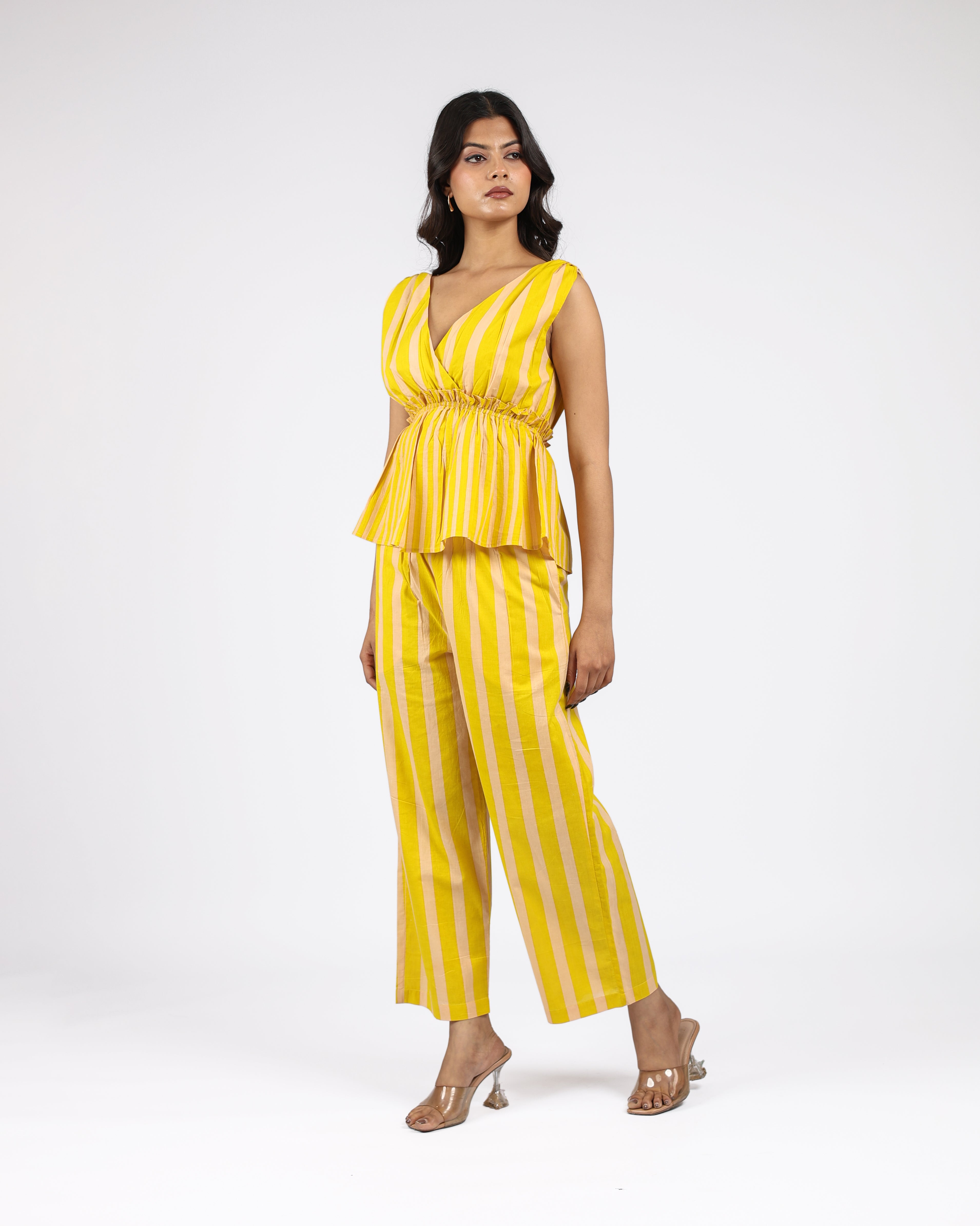 Mustard & White Striped Co-Ord Set