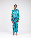 Abstract Print Satin Twin Set