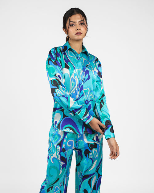 Abstract Print Satin Twin Set