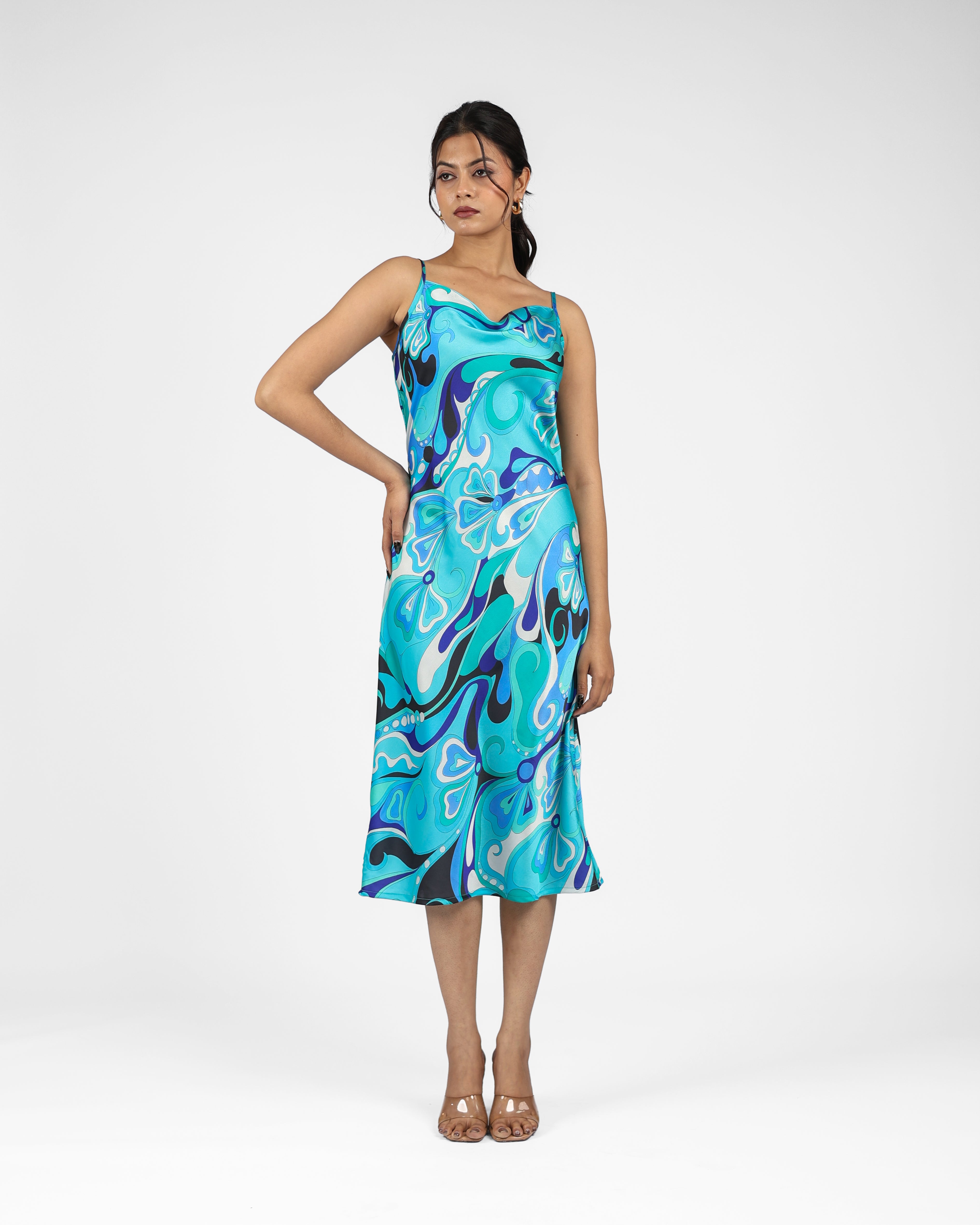 Abstract Print Slip Midi Dress