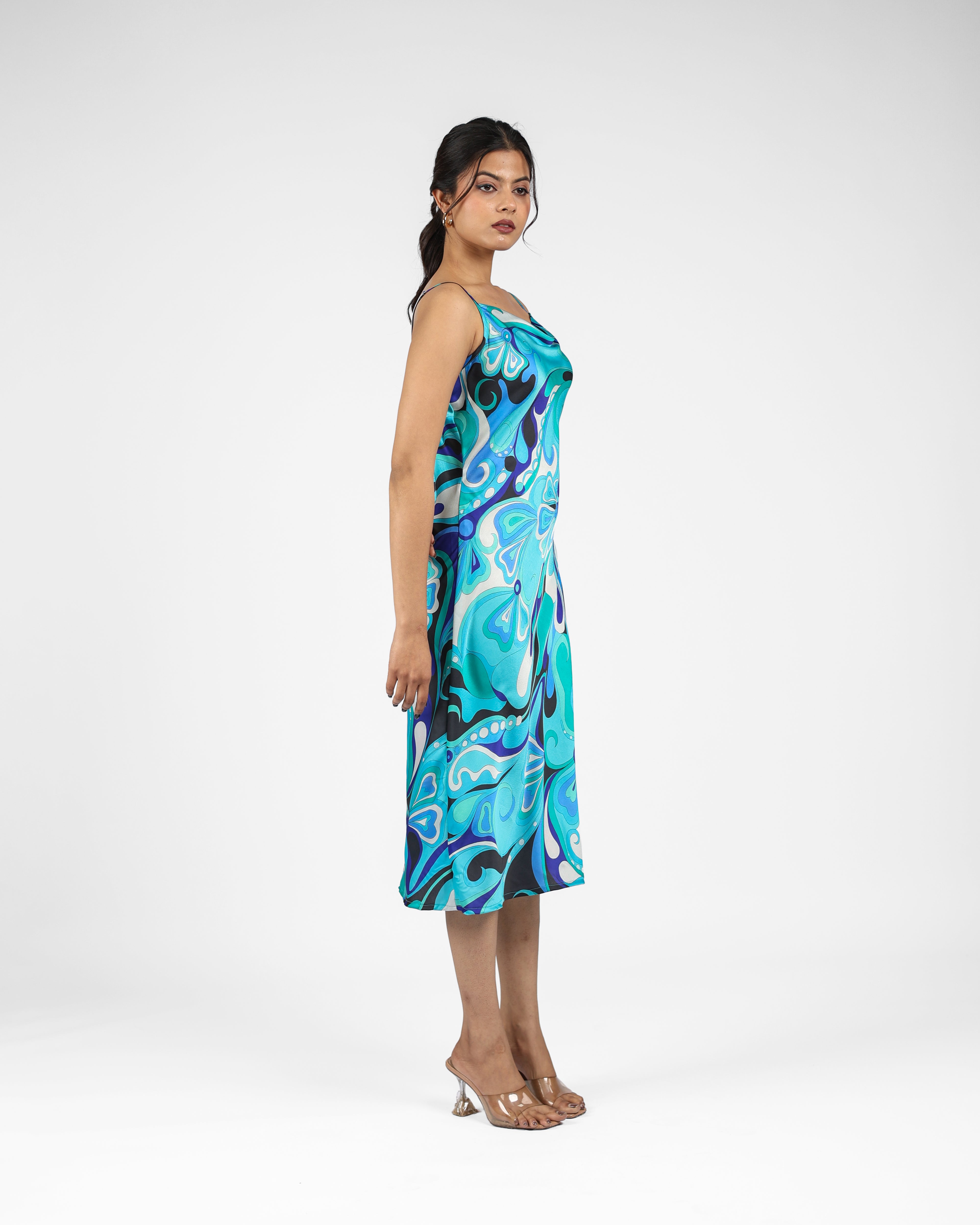 Abstract Print Slip Midi Dress