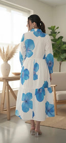 Blue Bloom Button-Down Midi Dress