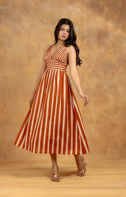 Brown Striped Maxi Dress