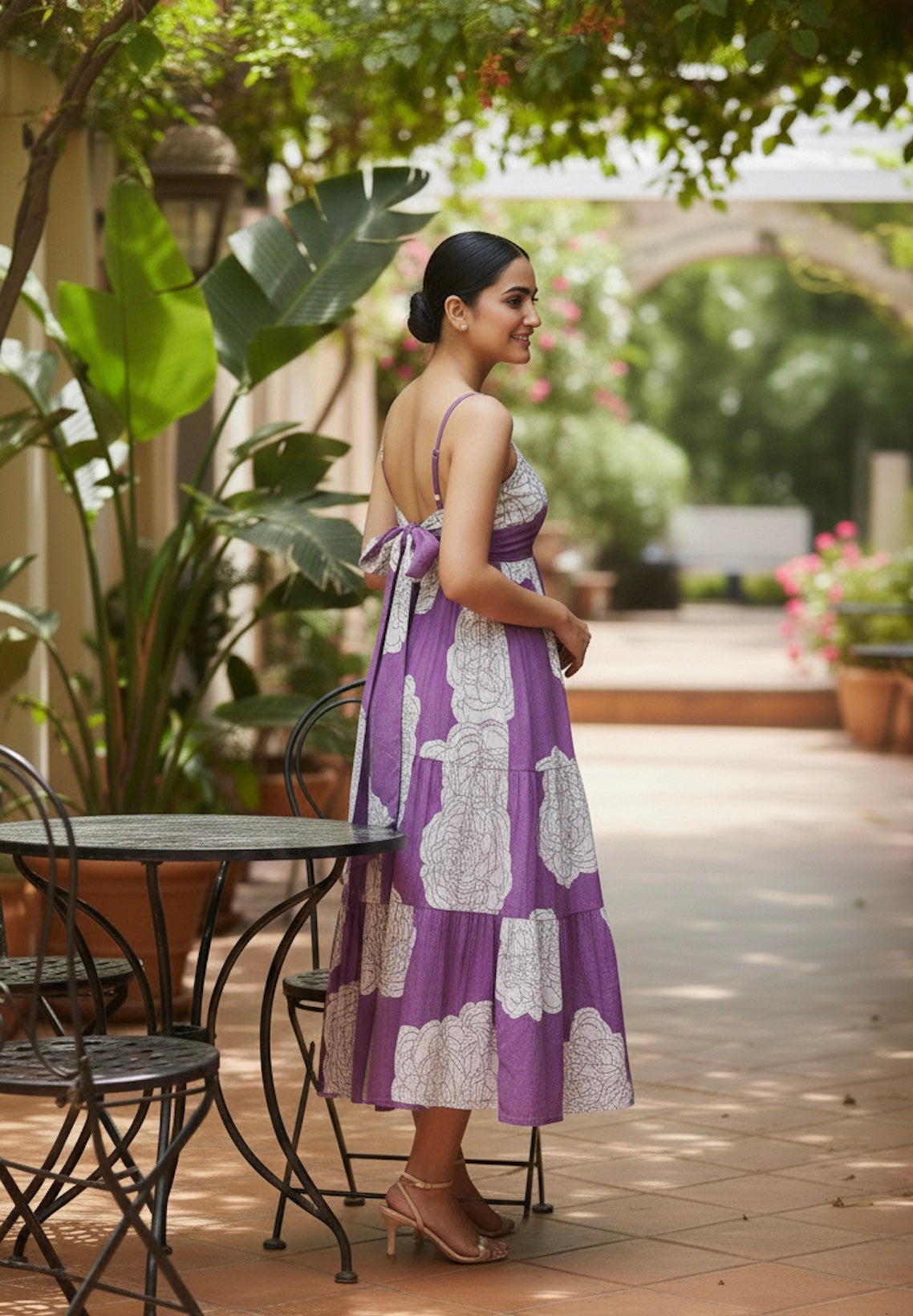 Violet Floral Tiered Cotton Dress