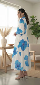 Blue Bloom Button-Down Midi Dress