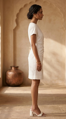 The Draped Knotted Dress — Off-White Elegance
