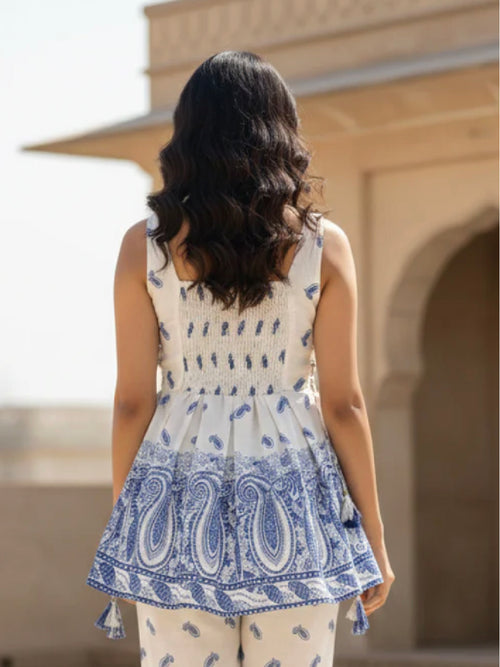Blue Paisley Peplum Top