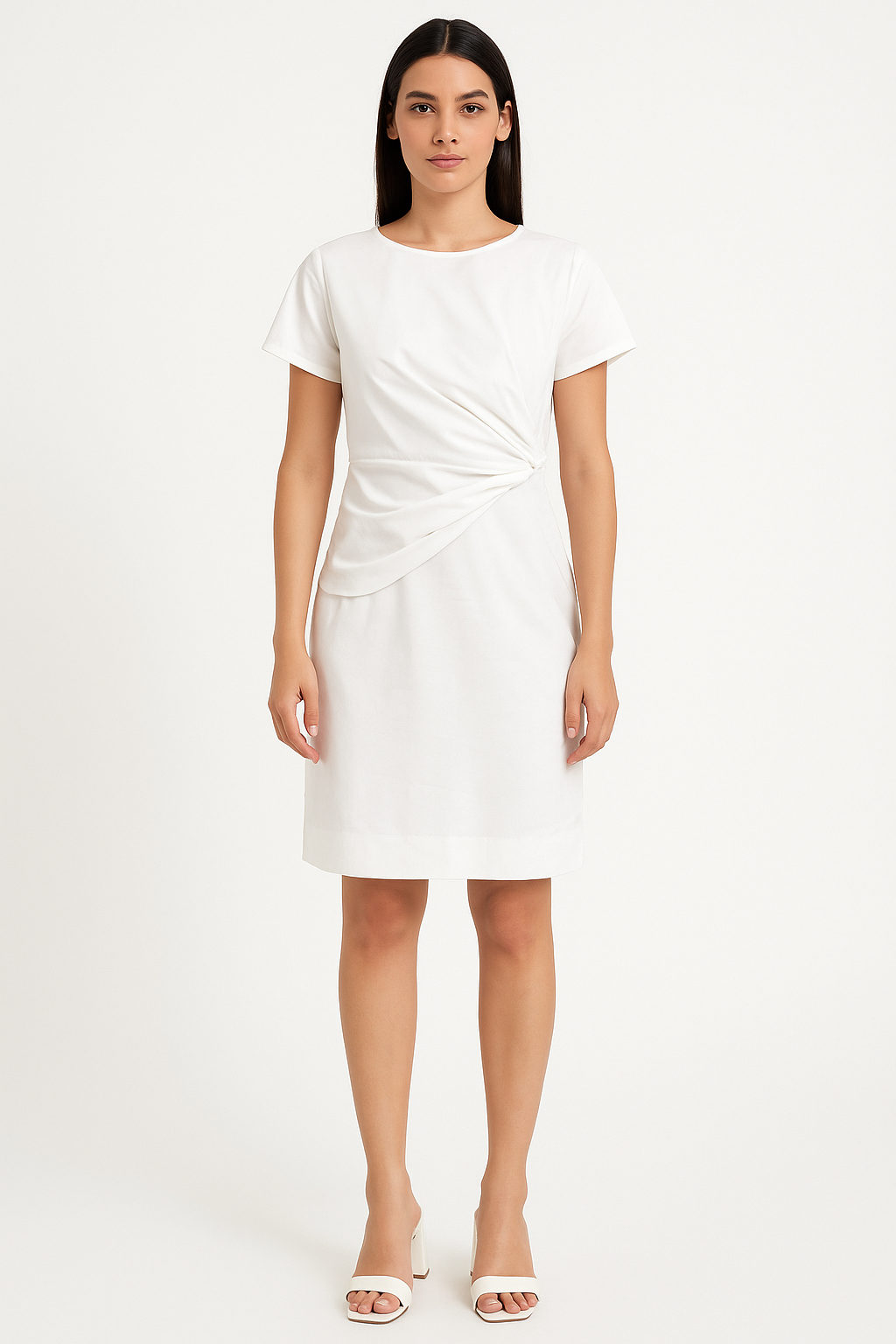 The Draped Knotted Dress — Off-White Elegance