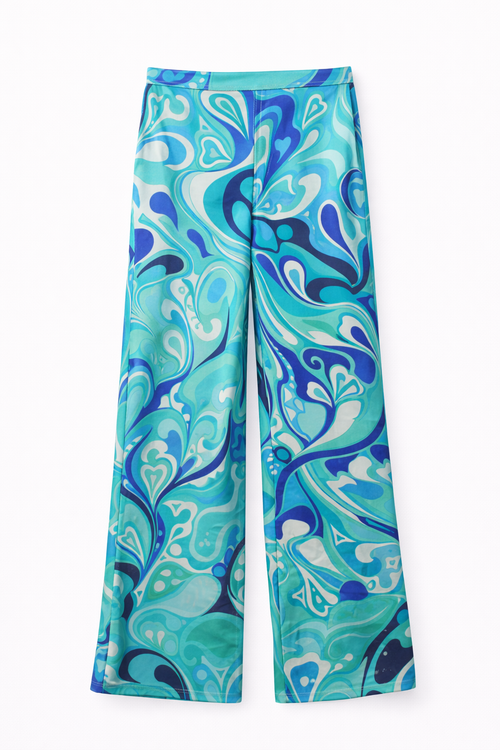 Abstract Print Satin Twin Set