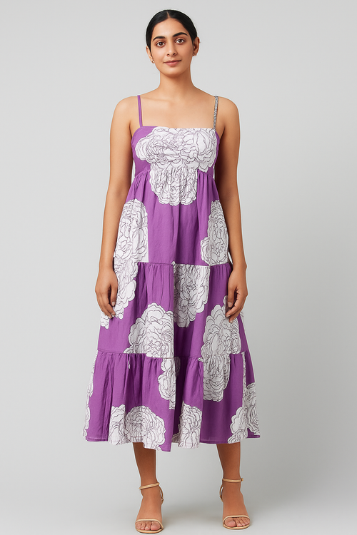 Violet Floral Tiered Cotton Dress