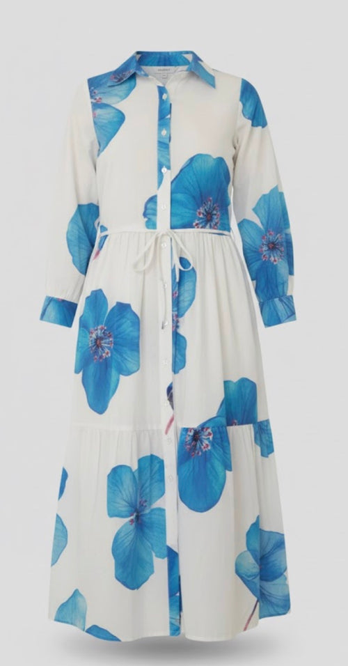 Blue Bloom Button-Down Midi Dress