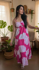 Pink Floral Tiered Cotton Dress