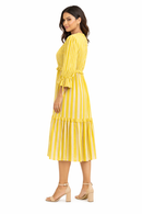 Sunlit Stroll Yellow Striped Midi Dress
