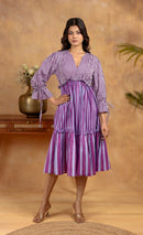 Lilac Striped Tiered Midi Dress