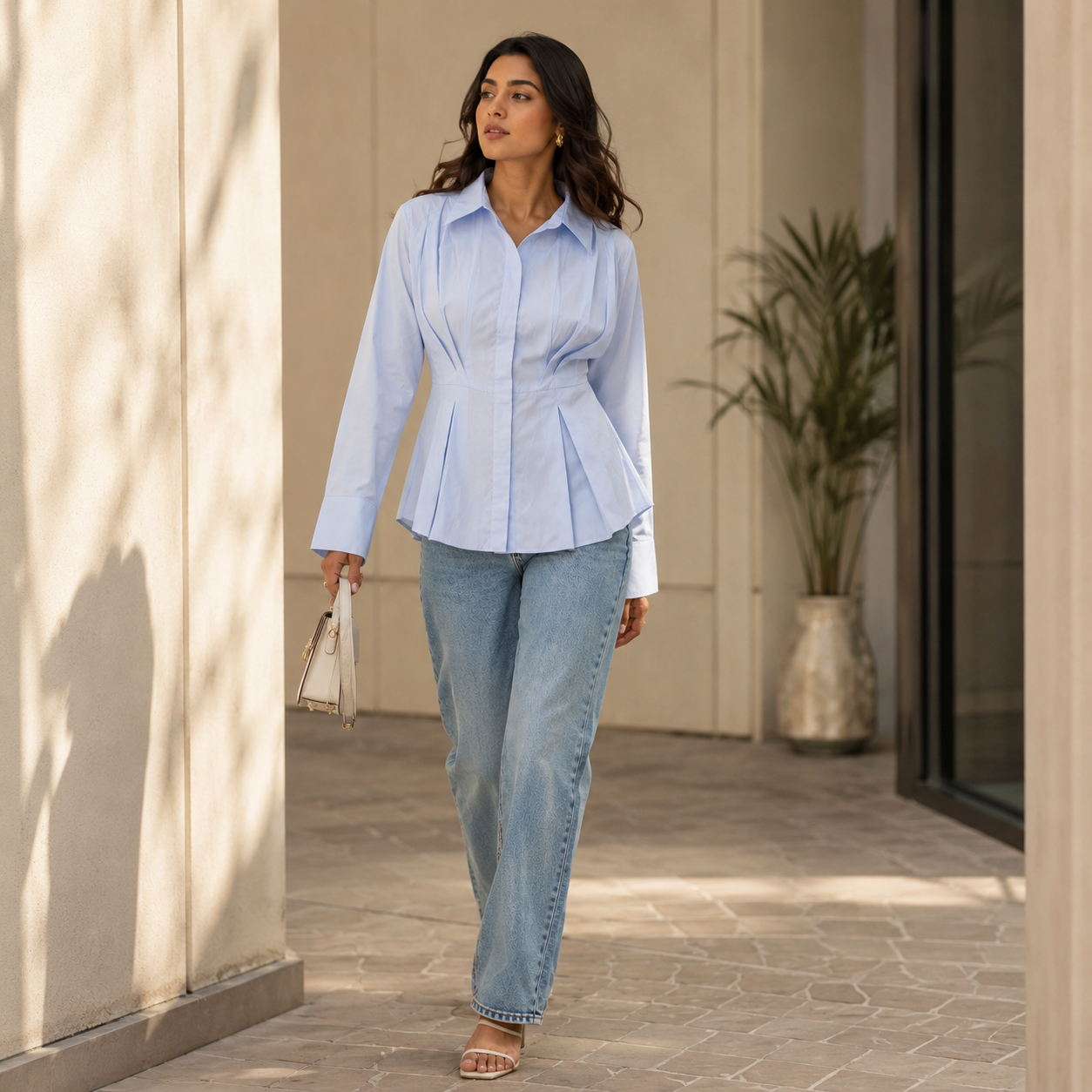 Pleated Waist Shirt – Powder Blue
