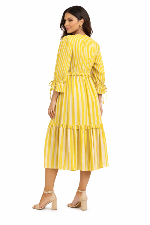 Sunlit Stroll Yellow Striped Midi Dress