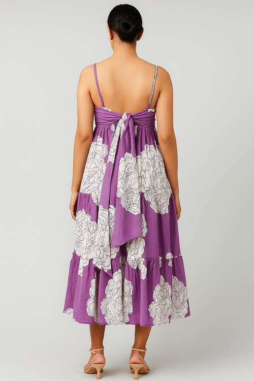 Violet Floral Tiered Cotton Dress
