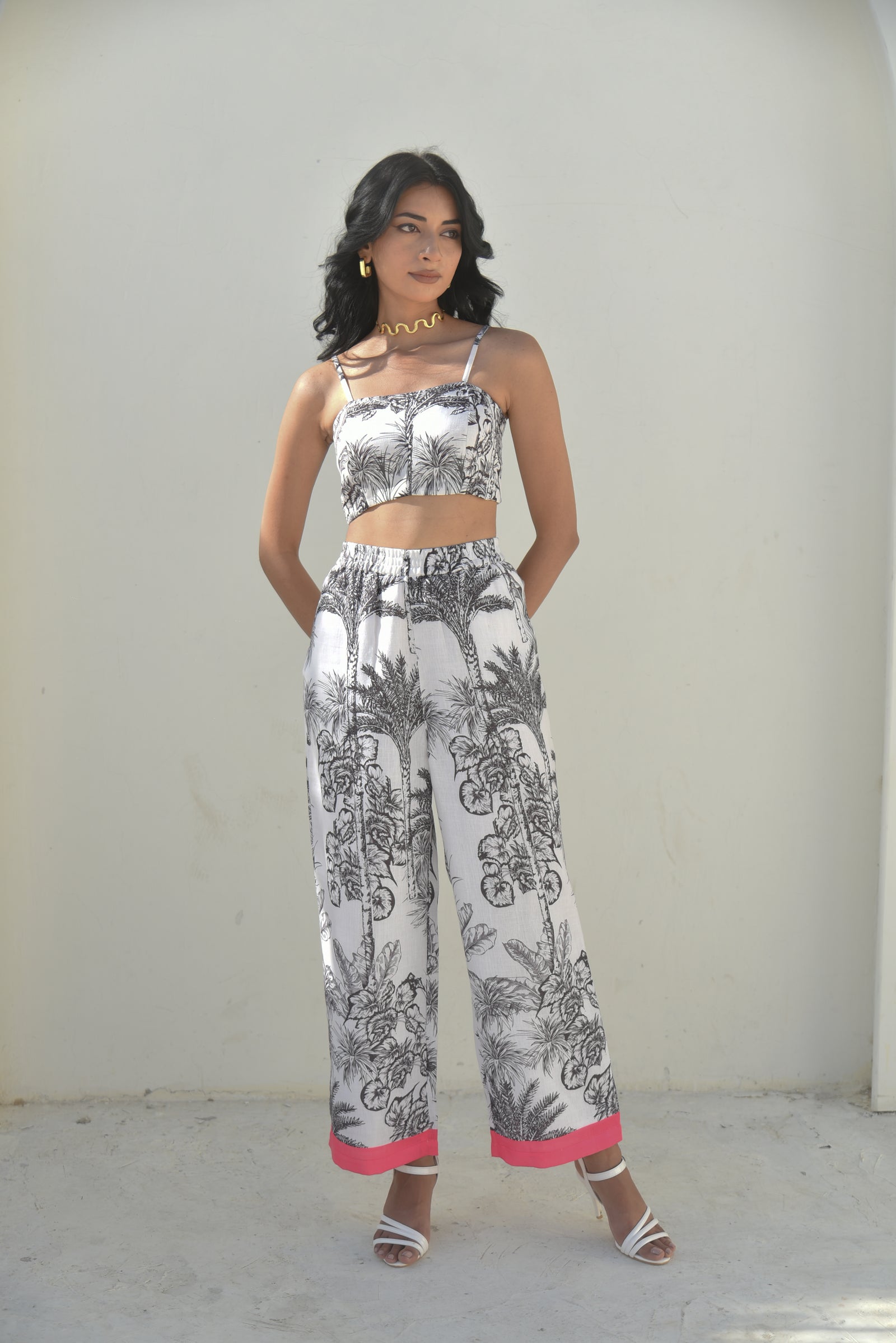 Noir Breeze - Tropical Monochrome Co-ord Set