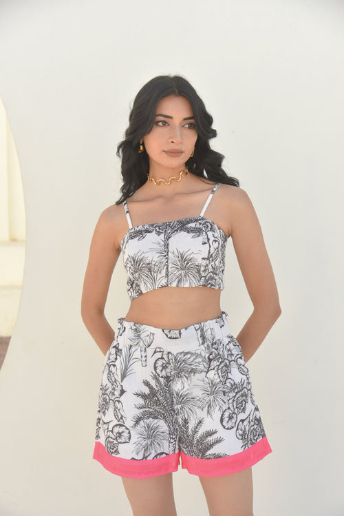Noir Bliss - Tropical Monochrome Short Co-ord Set