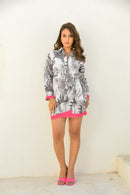Noir Luxe - Monochrome Tropical Shirt Dress