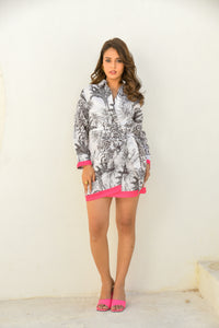 Noir Luxe - Monochrome Tropical Shirt Dress