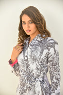 Noir Luxe - Monochrome Tropical Shirt Dress